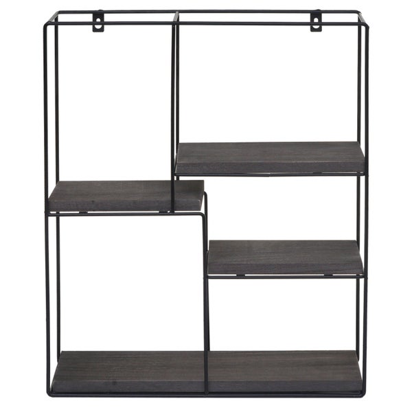 Wandregal mit Metallrahmen und Holzablagen