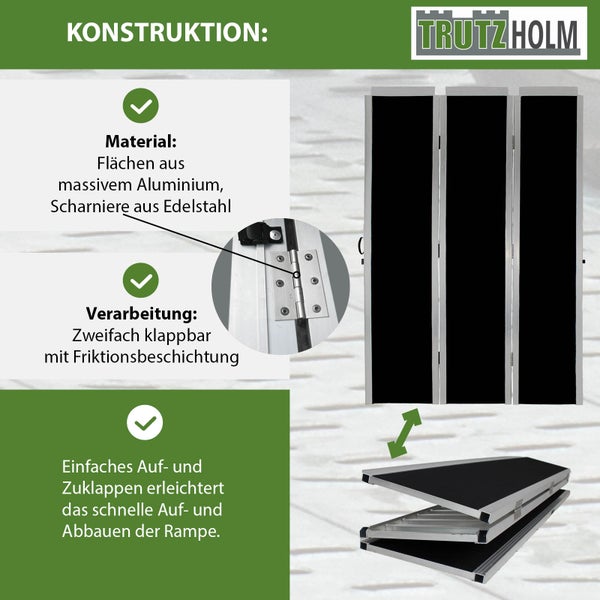 Tragbare Rampe aus Aluminium, dreifach faltbar für einfachen Transport und Lagerung, Trutzholm Logo