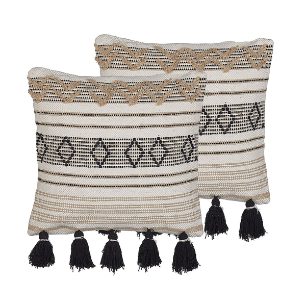 Dekokissen 2er Set SAMBUCUS Baumwolle 45 x 45 cm Beige Geometrisches Muster