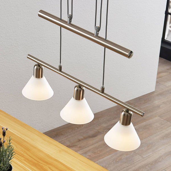 Lindby Hängelampe 3 flammig, höhenverstellbar Esstisch Pendelleuchte Glas Metall Hängeleuchte für Esszimmer Wohnzimmer Balkenpendelleuchte Glasleuchte
