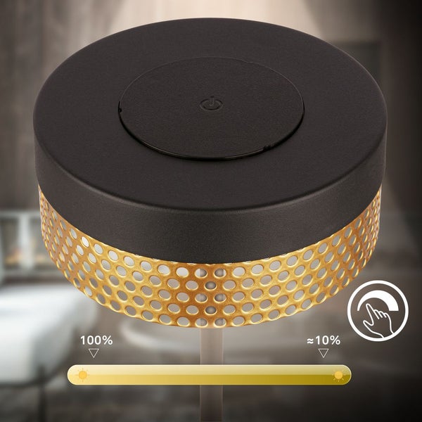 Briloner Booha LED Tischlampe kabellos IP44, Dimmbar, Touch, Akku, Spritzwasserschutz, Schwarz-Gold, Ø16 x 35 cm