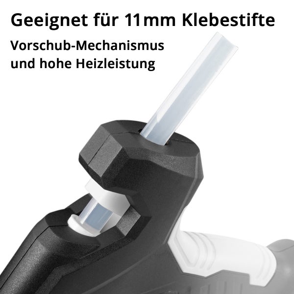 Detailansicht einer Heißklebepistole mit 11 Millimeter Klebestift