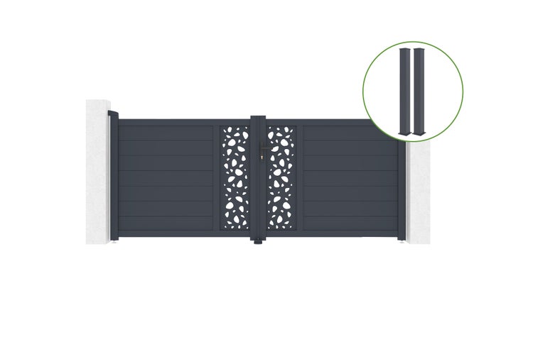 Drehtor 3m SUNNY H.120cm Aluminium + 2 EIFEL-Pfosten 15x15cm H.166cm GRAU