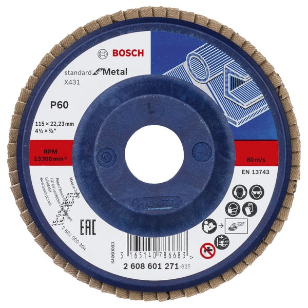 Bosch Fächerschleifscheibe X431 Standard for Metal gerade 115 mm 60 Kunststoff - 2608601271