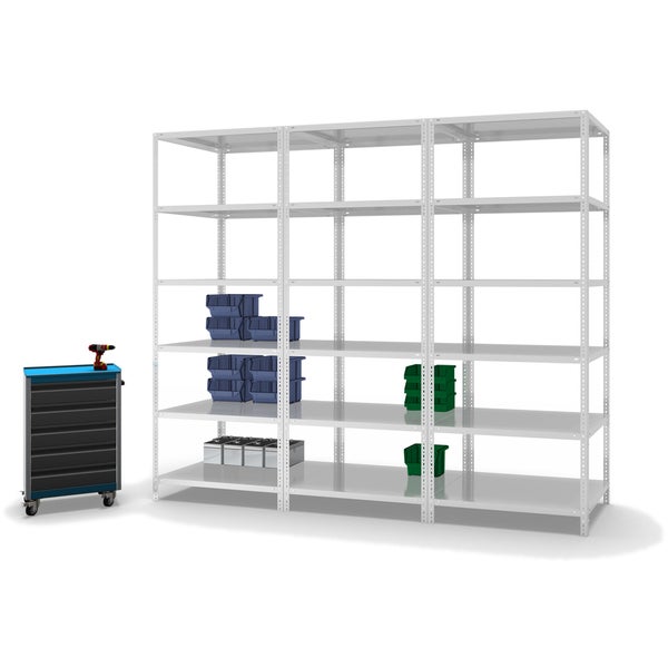 PROREGAL Fachbodenregal Schraubsystem Heavy-Duty Grundregal HxBxT 250 x 100 x 80 cm 6 Ebenen Fachlast 350 kg Beidseitig Nutzbar Lichtgrau