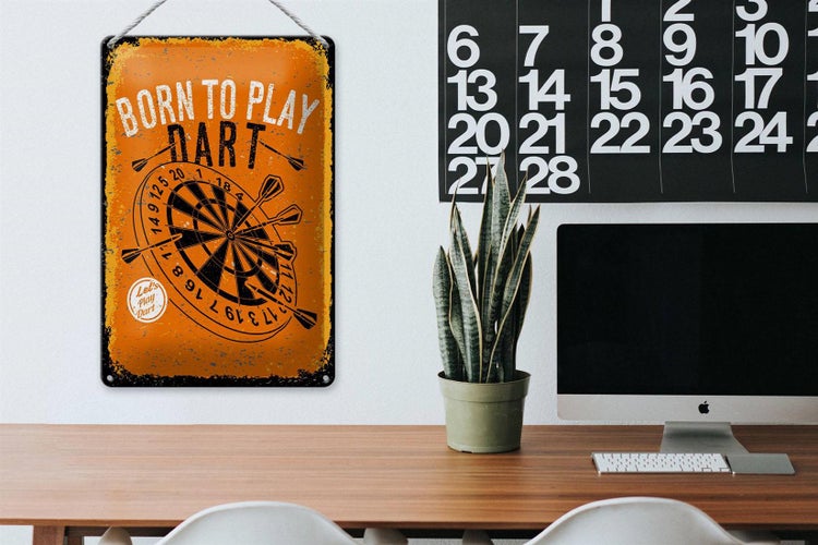Blechschild Spruch Born to play Dart Let`s play 20x30cm