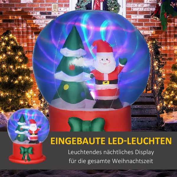 Outsunny 150 cm Aufblasbare Weihnachtsdekoration mit Weihnachtsmann und Weihnachtsbaum,  LED Licht inkl. Gebläse, IP44, 110L x 110B x 150H cm, Polyester-Stoff(100%), Blau