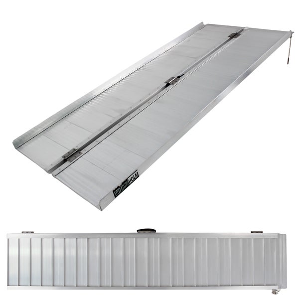 Trutzholm faltbare Auffahrrampe aus Aluminium mit Scharnieren und profilierter Oberfläche für Rollstühle oder zum Beladen.