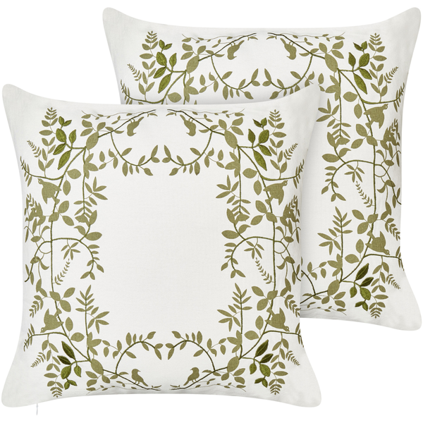 Dekokissen 2er Set ZALEYA Baumwolle 45 x 45 cm Weiß Blumenmuster