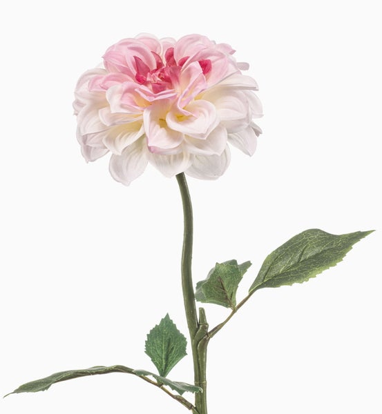 Detailansicht eines künstlichen Blumenstiels mit gezackten grünen Blättern aus Kunststoff.