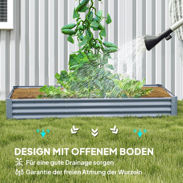 Outsunny Hochbeet aus Stahl, Wetterbeständig Pflanzbeet mit Anti-Schnittkante Frühbeet Gartenbeet rostfrei Pflanzkasten Pflanzkübel 240 x 120 x 30 cm für Garten Balkon, Gemüsebeet für Blumen, Gemüse