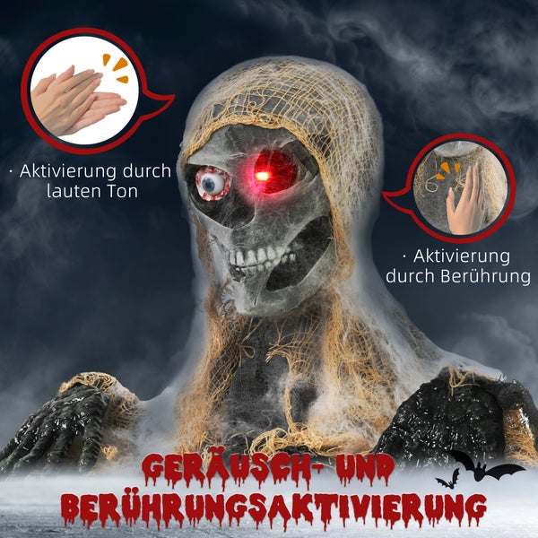 HOMCOM Halloween Dekoration Einäugige Mumie, Krabbelnde Halloween Mumie mit Rot Leuchtende Augen, Garten Dekoration mit Heul-Geräusch