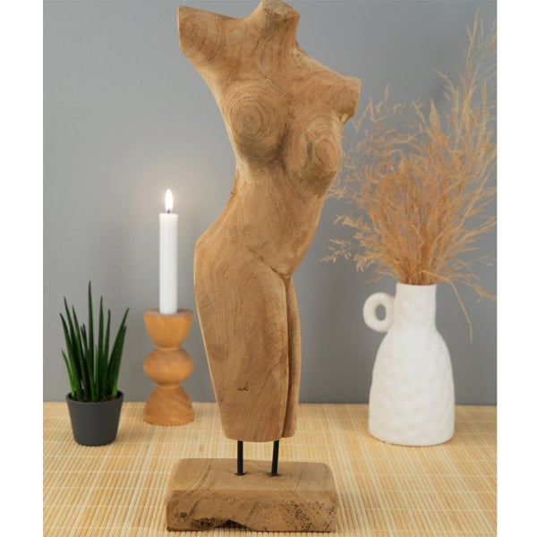 Skulptur  Torso 57 cm, Teakholz auf Sockel naturfarben