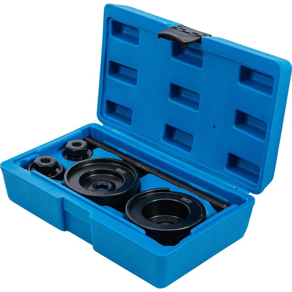 Werkzeugsatz mit Adaptern und Gewindestange in blauem Aufbewahrungskoffer