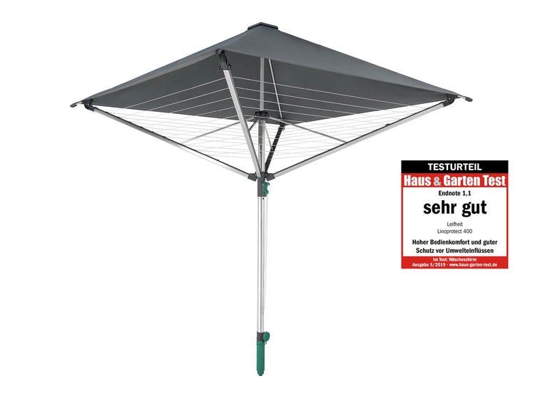 Leifheit Wäschespinne LinoProtect 400 mit wasserdichtem Dach, Wäscheschirm verlängert die Outdoor-Trockensaison, Wäscheständer aus Aluminium inkl. Bodenhülse
