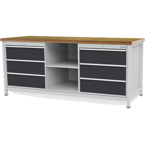 Detailansicht von zwei quadratischen Möbelfüßen mit integrierten höhenverstellbaren Gleitern zum Ausgleichen von Bodenunebenheiten.