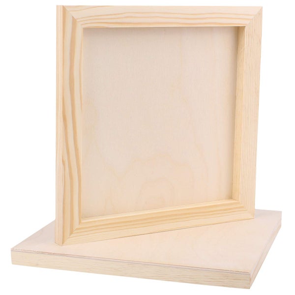 Quadratisches Holzpaneel zum Bemalen mit Holzrahmen auf der Rückseite.