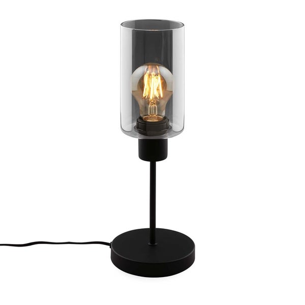 Tischleuchte, schwarz, Rauchglas, 1xE27/max.10W