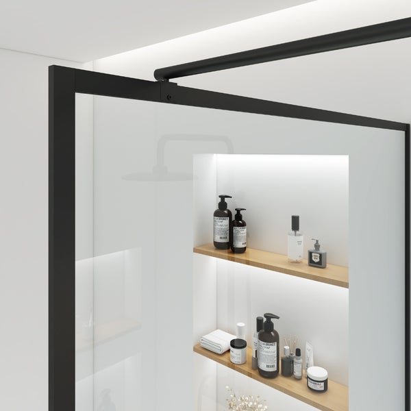 Home Deluxe - Duschabtrennung - BAKI - Breite: 140 cm, Schwarzer Rahmen, Klarglas, 1 Raster Optik - 10 mm ESG - Sicherheitsglas I Walk in Dusche, Duschwand, Duschtür