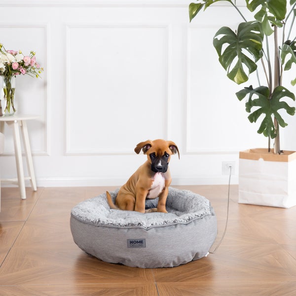 Home Deluxe - Beheizbares Haustierbett COMFY - 50 x 50 x 13 cm, Farbe: Grau, Baumwollfüllung, Stecker mit USB Anschluss I Hundebett Hundekissen Bett für Katzen