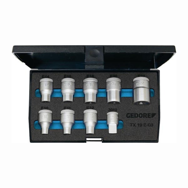 Gedore Logo Werkzeugsatz mit verschiedenen Steckschlüsseln in einem schwarzen Koffer