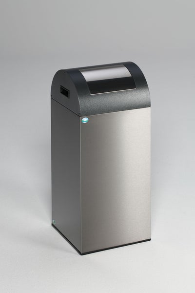 PROREGAL Selbstlöschender Wertstoffsammler Rund Mit Einwurfklappe 60 Liter HxBxT 80 x 32 x 32 cm Edelstahl Grau