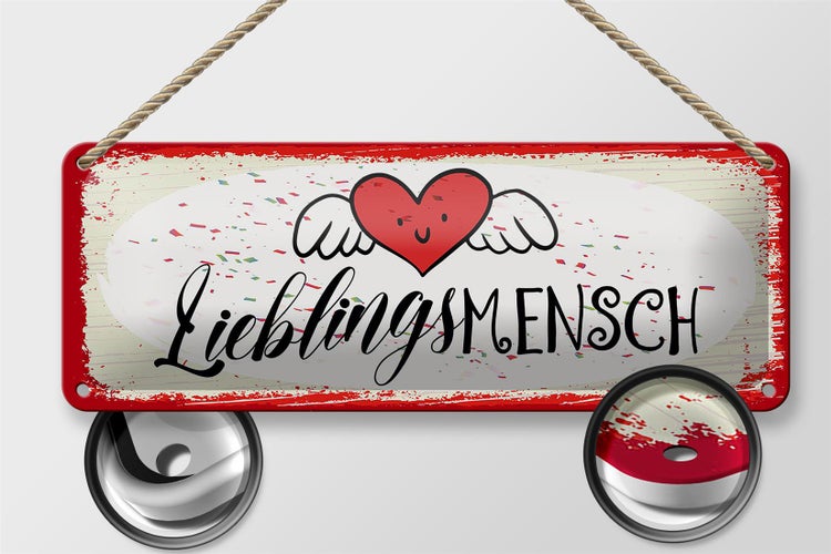 Blechschild Spruch Lieblingsmensch Herz Engel 27x10cm Dekoration