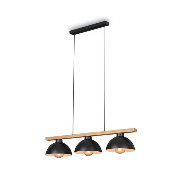 Pendelleuchte Hängelampe Retro Schirm Vintage 3xE27 Metall-Holz schwarz Briloner
