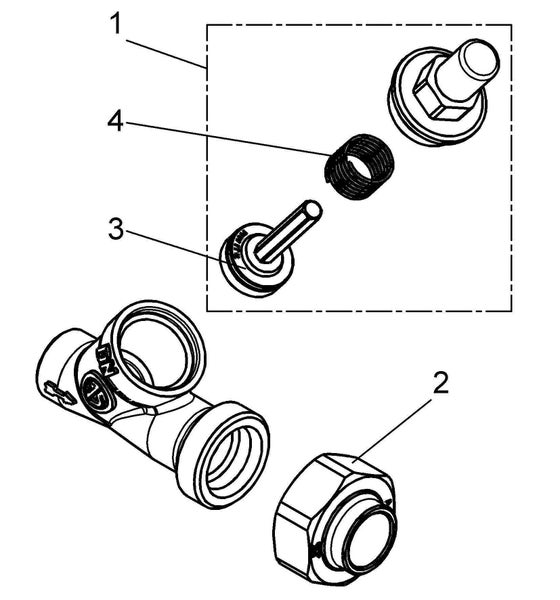 Explosionszeichnung eines Ventils mit nummerierten Einzelteilen wie Feder und Ventilkörper.