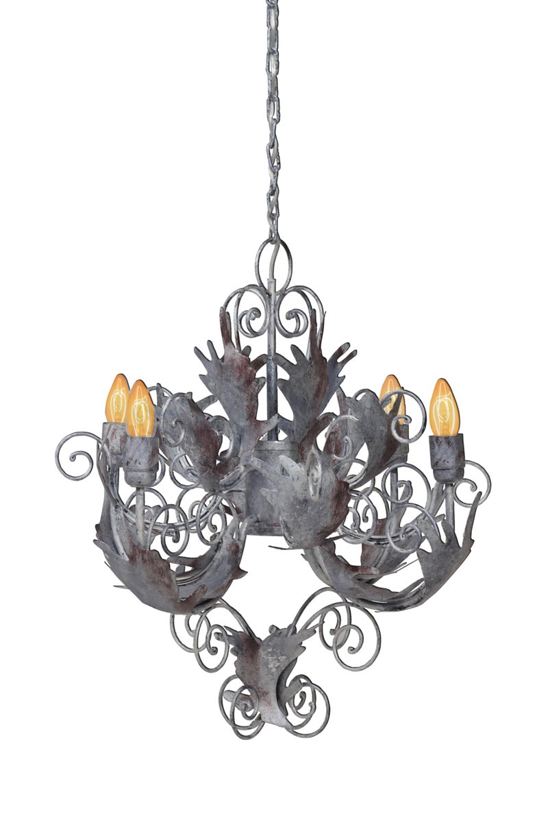 Verschnörkelter Kronleuchter in Silber, große Barocker Hängelampe 59 cm | Wohnzimmer Esszimmer Leuchte