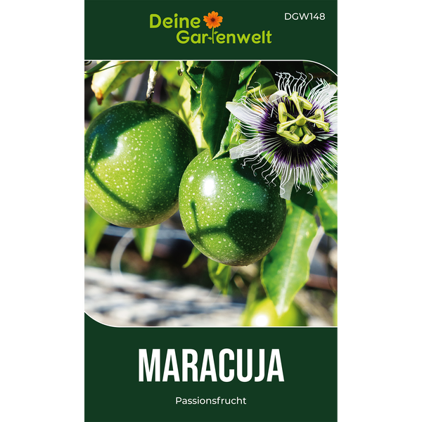Samentüte Maracuja Passionsfrucht von Deine Gartenwelt mit Früchten und Passionsblume.