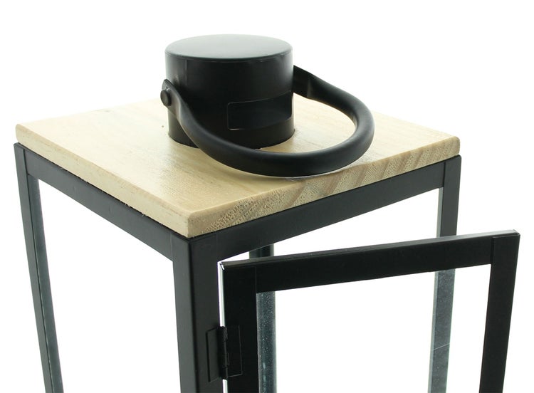 FRANK FLECHTWAREN | Laterne Modern, METALL, HOLZ, 16 x 16 x 38,5 cm
