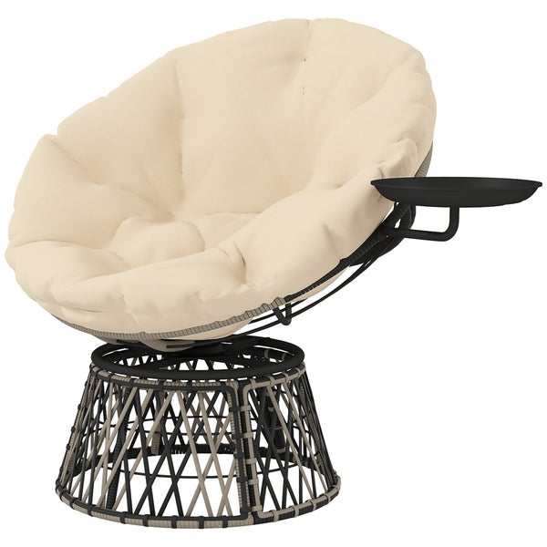 Outsunny Papasansessel Rattan 360° drehbar Korbsessel mit Kissen Durchmesser 90 cm runder Outdoor Rattansessel Drehsessel Loungesessel Liegesessel für Wohnzimmer Garten Balkon Beige