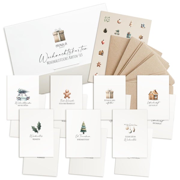 14 Weihnachtskarten mit Umschlag Set Pastell - Schöne Weihnachtskarten Adventskarten zum Aufklappen - Karten Weihnachten Set - Weihnachtskarte Set Postkarten - Weihnachten Karte mit Stickern D012 D012