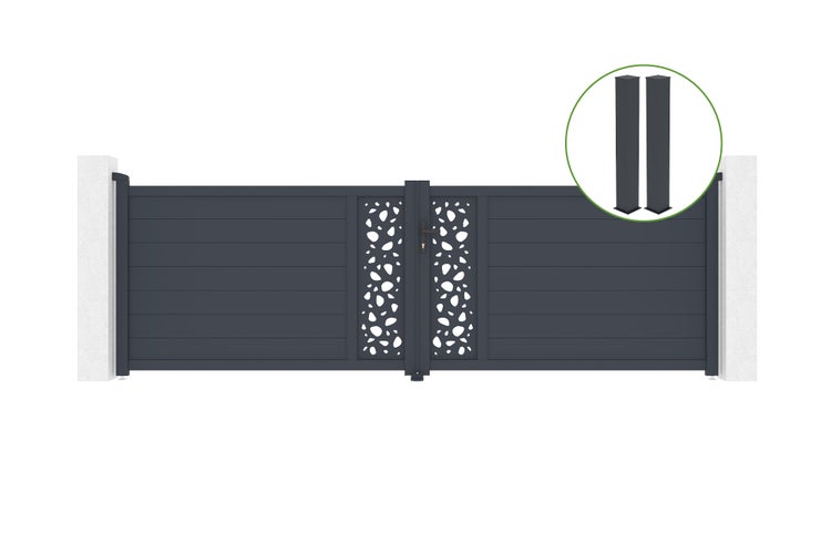 Aluminium Schiebetor mit Dekor und zwei Pfosten