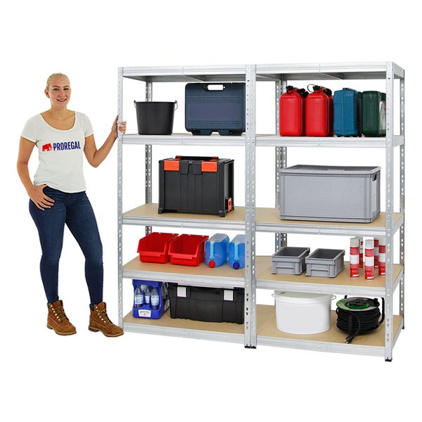 PROREGAL Mega Deal 2x Schwerlastregal Tiger HxBxT 180 x 90 x 60 cm Fachlast 265 kg 5-Ebenen Verzinkt