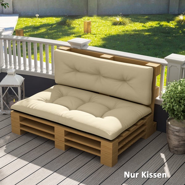 Outsunny Palettenkissen 2er Set Wasserabweisend Sitzkissen Palettenpolster mit Getuftetem Design Rückenlehne Outdoor Kissen Palettenauflagen für Europaletten Palettensofa 120 x 77 x 10 cm Beige