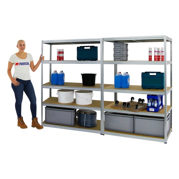 PROREGAL Mega Deal 2x Schwerlastregal Big Elephant M HxBxT 180 x 120 x 60 cm Fachlast 250 kg Verzinkt