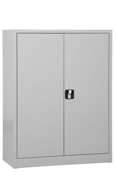 PROREGAL Flügeltürenschrank Badger 2 Fachböden Eurolock Griff Sockel HxBxT 120 x 92 x 42 cm Grau Lackiert