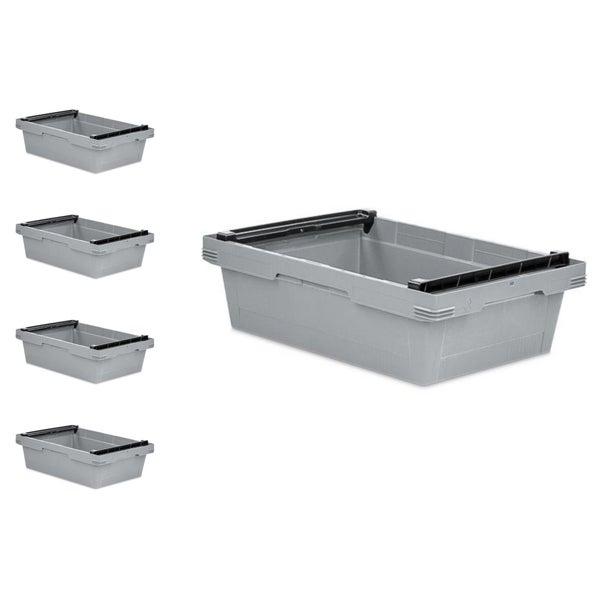PROREGAL SparSet 5x Conical Mehrweg-Stapelbehälter mit Stapelbügel Grau HxBxT 17,3 x 40 x 60 cm 29 Liter Lagerbox Eurobox Transportbox
