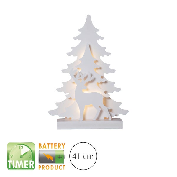 Dekorative, beleuchtete Tanne mit Hirsch, 41 Zentimeter, batteriebetrieben, mit Timer