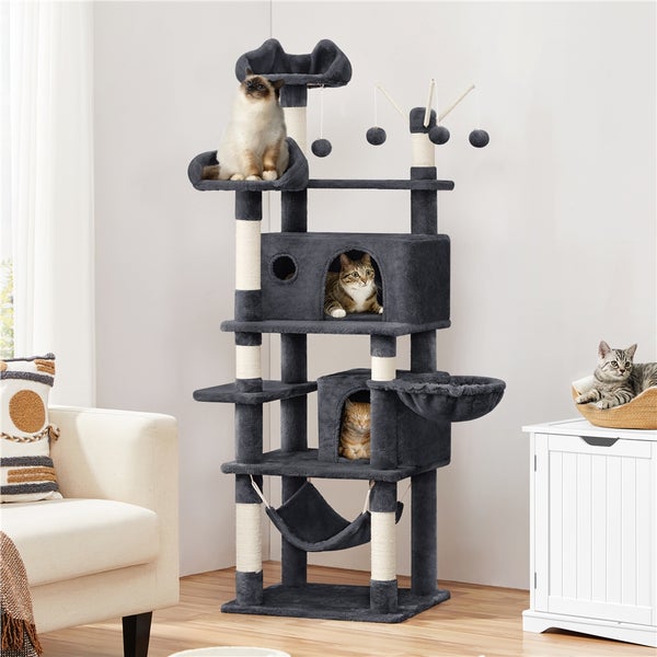Katzenbaum mit mehreren Ebenen, Kratzstämmen, Höhlen, Liegeflächen und Spielzeug, geeignet für mehrere Katzen