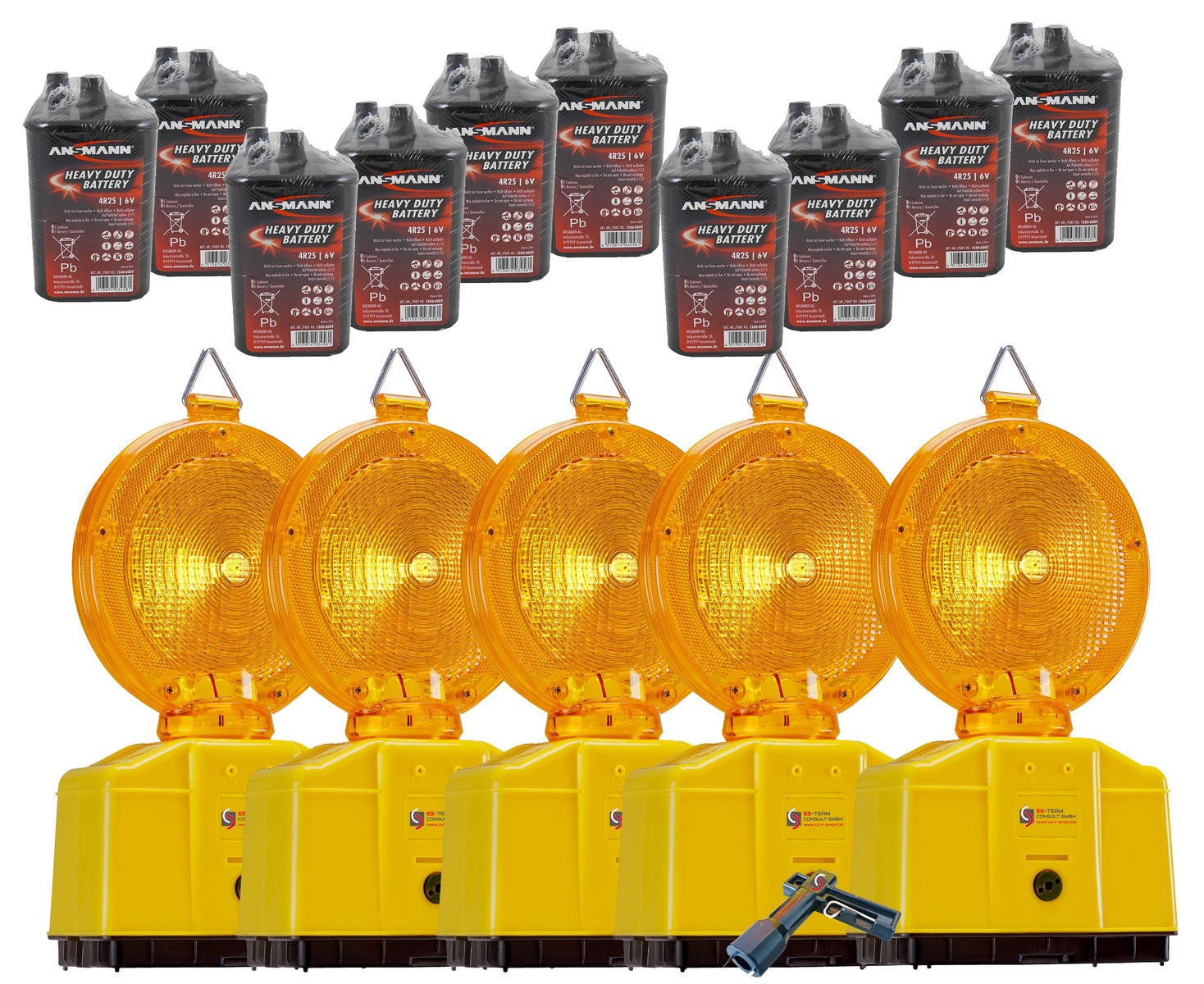 Baustellenleuchten Set UVWARN Warnleuchten gelb mit Batterien (Standard oder High Power) / Set A mit 9 Ah / 5 Lampen