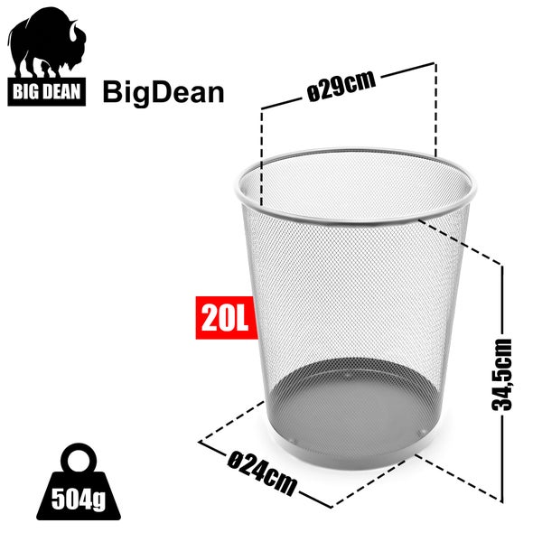 BigDean Papierkorb Mülleimer Büro silber 20L Draht – vielseitiger Mülleimer