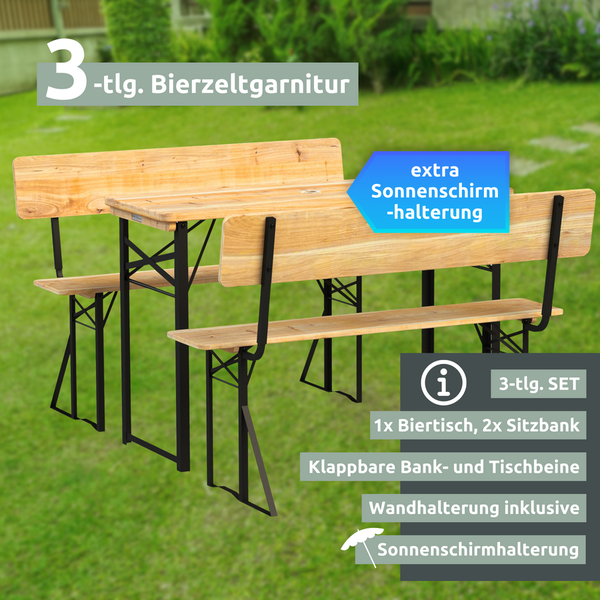 holz4home Bierzeltgarnitur Mehrteilig & Klappbar Inklusive Wandhalterung Mit Lehne