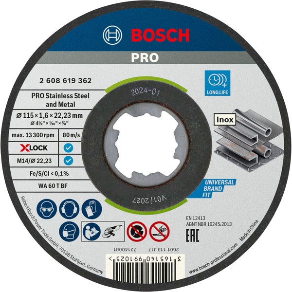Bosch PRO Stainless Steel and Metal X-Lock Trennscheibe 115 x 1,6 x 22,23 mm - 2608619362