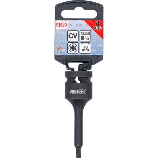 BGS Schraubenausdreher Antrieb Innenvierkant 12,5 mm (1/2) für defekten Innensechskant 4 mm - 7004-4