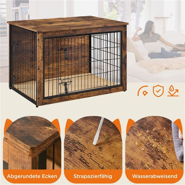 Hundebox aus Holz und Metall mit abgerundeten Ecken, strapazierfähiger und wasserabweisender Oberfläche