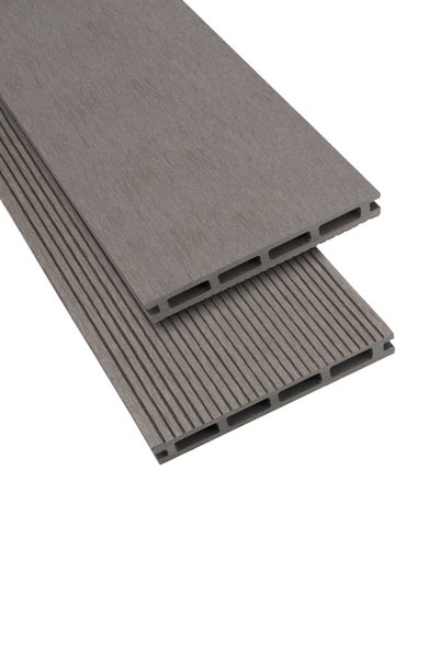 GartenLand WPC Terrassendiele Classic 21 x 140 x 4000 mm Silbergrau Geriffelt und Glatt Hohlkammer