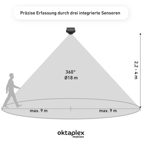 Oktaplex Tea Bewegungsmelder 360 Grad anthrazit IP65 schwenkbar für Wand / Decke
